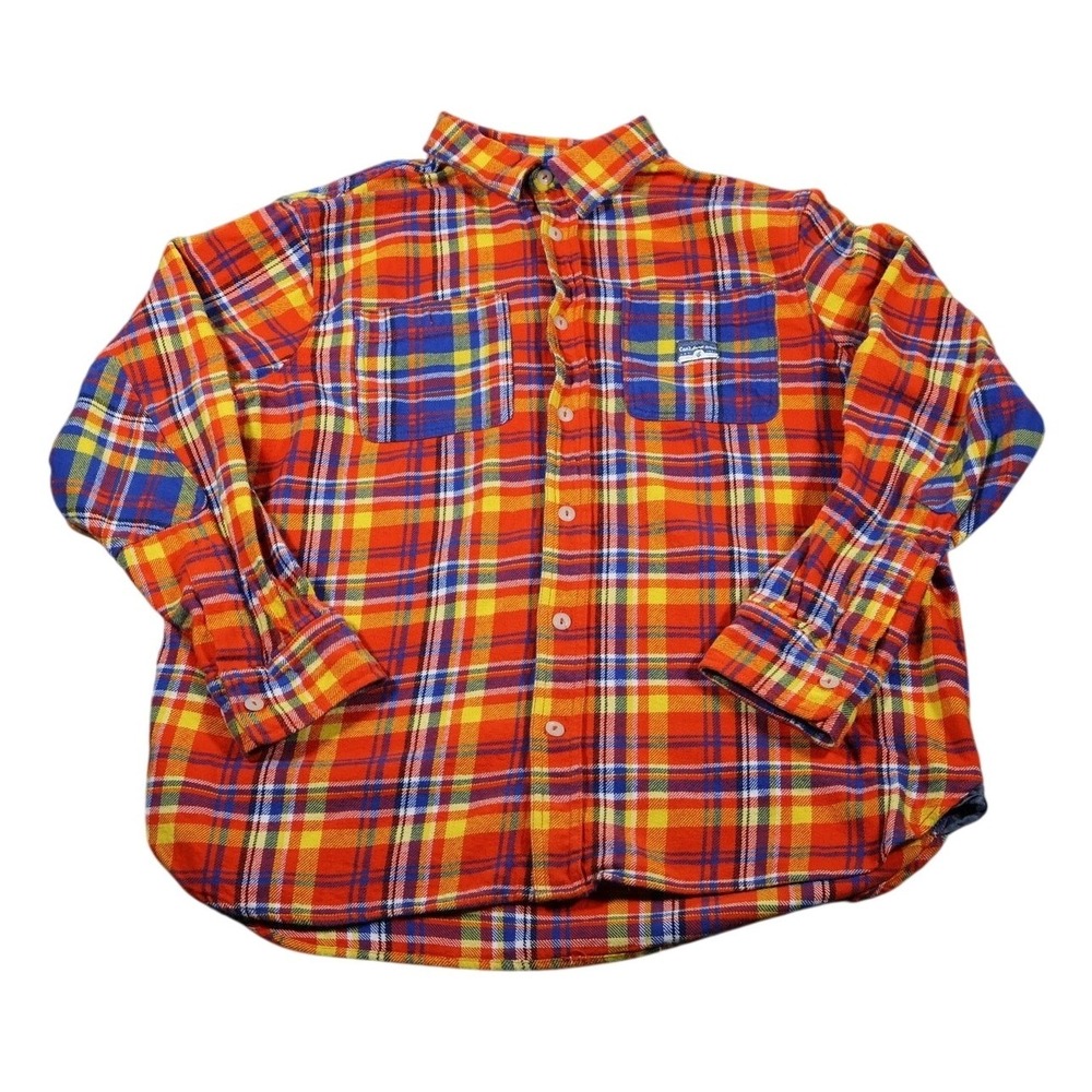 Rocawear Shirt Mens 2XL Red Blue Yellow‎ Plaid Flannel Button Up Streetwear